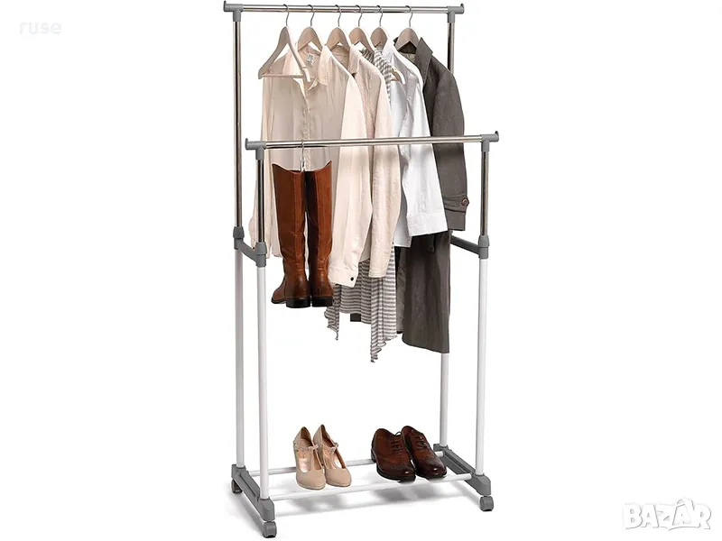 НОВИ! Двоен щендер закачалка за дрехи с поставка за обувки регулируем, снимка 1
