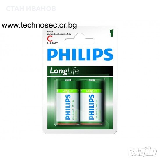 Philips Longlife батерия R14 (C), 2-blister, снимка 1