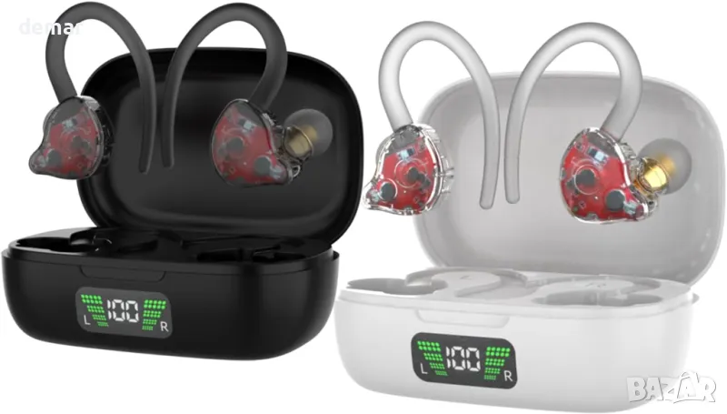 JISWK 2 пакета безжични слушалки в ушите, Bluetooth 5.3, 40 ч, кукички за уши, снимка 1