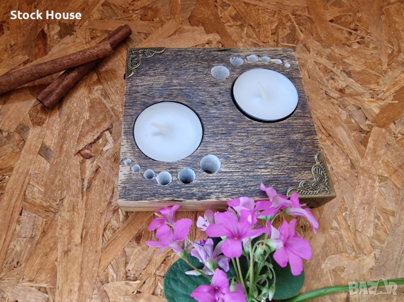 Ръчно изработен свещник от дървесина за две свещи, снимка 1