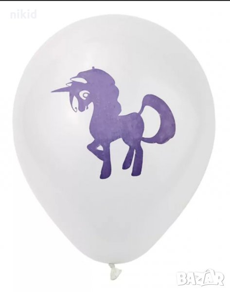 бял с черен Unicorn Еднорог Обикновен надуваем латекс латексов балон парти хелий или газ, снимка 1