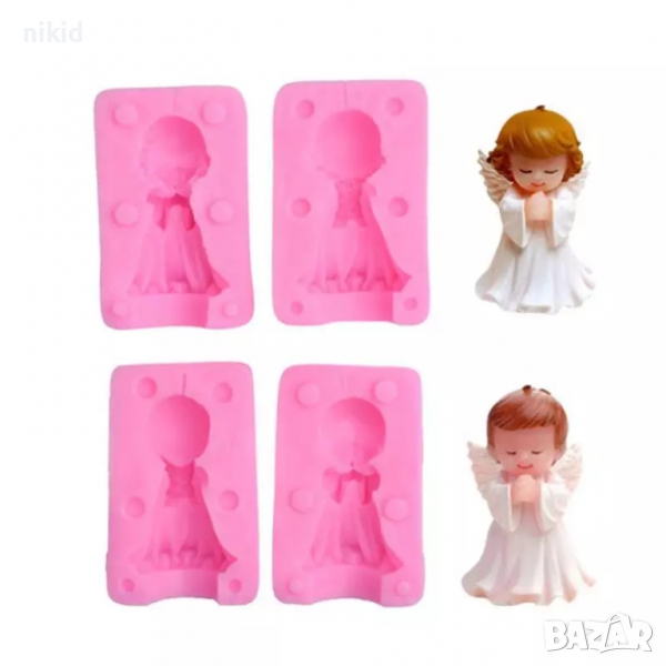3D момче момиче ангел калъп 2 части силиконов молд форма фондан сапун гипс свещ декорация фигурка, снимка 1