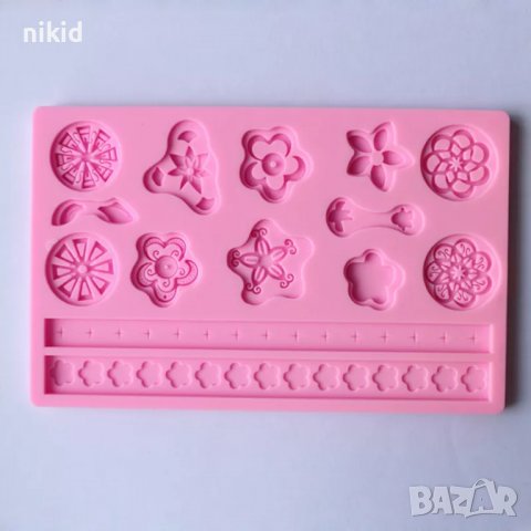 различни цветя орнаменти брошка и кант борд ивица силиконов молд форма декор торта фондан шоколад, снимка 2 - Форми - 37553359