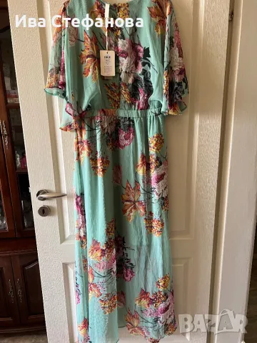 wow нова  етикета дълга елегантна разкошна ефирна рокля флорален принт цветя Хл XL размер, снимка 2 - Рокли - 49855228