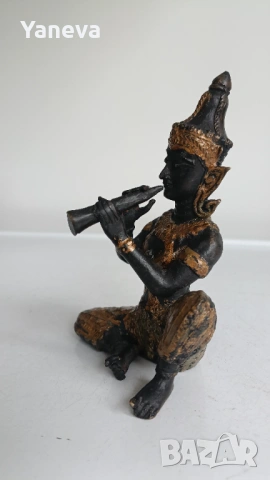 Бронзова , тайландска статуетка на ангел пазител с флейта. , снимка 7 - Статуетки - 53939906