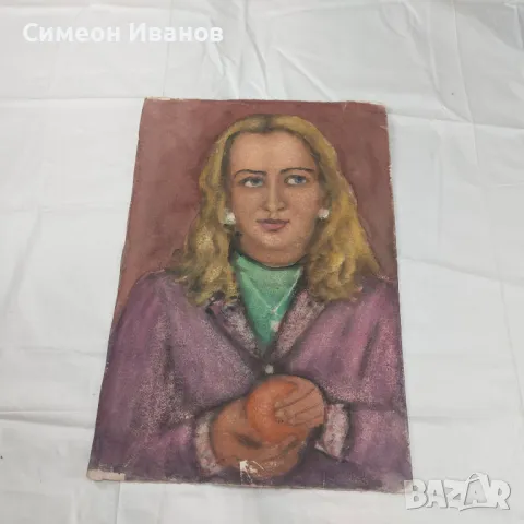 Интересна стара картина акварел портрет SG2024, снимка 2 - Картини - 47577210