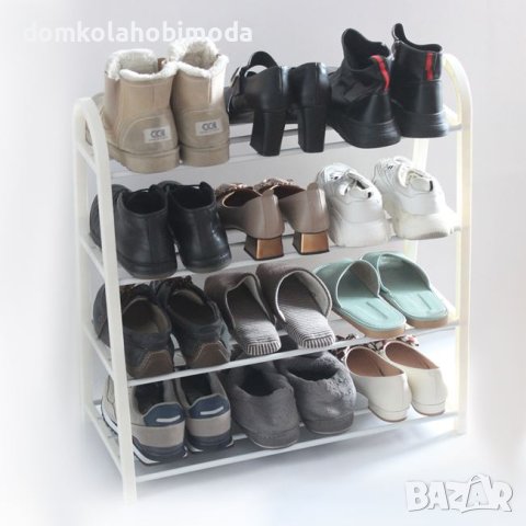 Етажерка за обувки,4 рафта Бял 61x28x64см, пластмаса и метал,, снимка 3 - Етажерки - 40609864