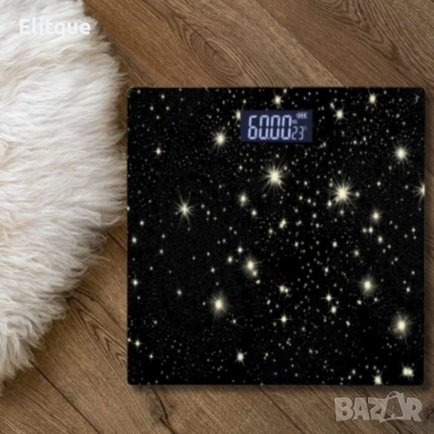 Кантар за тегло дигитален,батерии 2хААА, LCDекран, 180кг., черен, звезди, бял мрамор, снимка 2 - Друга електроника - 52843089