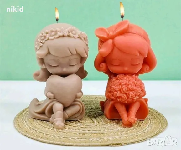 3D Момиче с букет или сърце силиконов молд смола шоколад гипс свещ декор, снимка 6 - Форми - 49215489