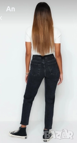 Черни дънки Mom с висока талия, снимка 2 - Дънки - 52176428