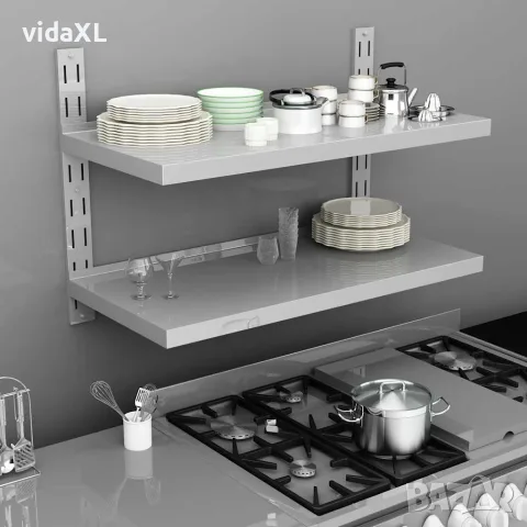 vidaXL Стенен рафт с 2 нива, неръждаема стомана, 100x30 см（SKU: 51047）, снимка 2 - Секции и витрини - 56077345