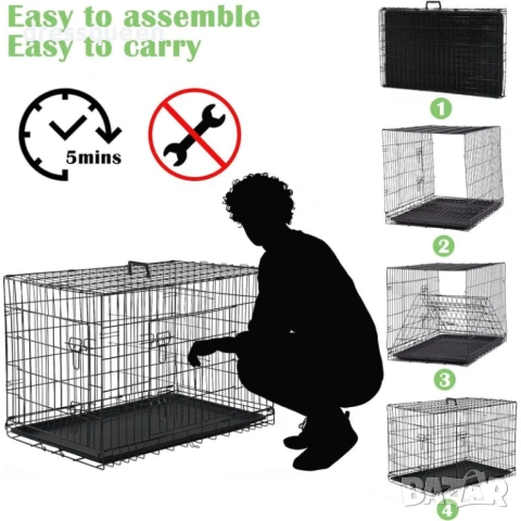 4483 Преносима метална клетка с двойна ключалка за средни и големи кучета – 89x59x65 см, снимка 8 - За кучета - 53877246