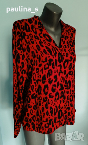 Дизайнерска риза в животински принт в червено Amisu / голям размер , снимка 6 - Ризи - 44583846