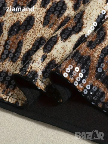 Дамска рокля с леопардов принт и пайети, снимка 5 - Рокли - 51019962
