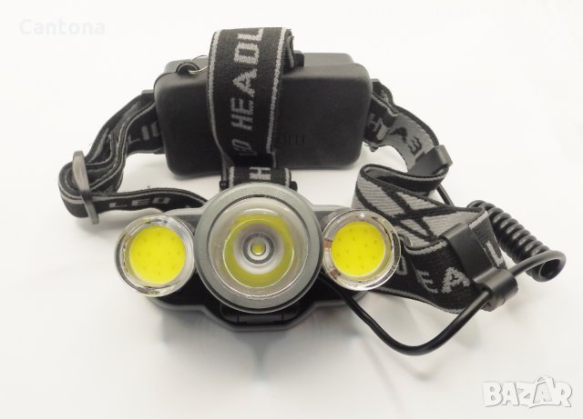 Акумулаторен фенер за глава челник с LED диод и 2 COB светлини, снимка 1 - Къмпинг осветление - 34984850