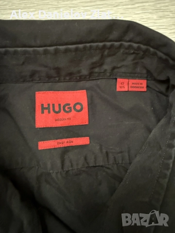 Мъжка черна риза HUGO Boss Modern Fit (Размер 42 / L-XL), снимка 4 - Ризи - 56140556