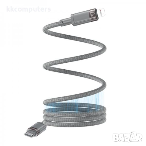 YESIDO CA174 PD Магнитен плетен кабел / Lightning(iPhone) USB / 2.4A , 1m / Сив / Баркод : 2404186