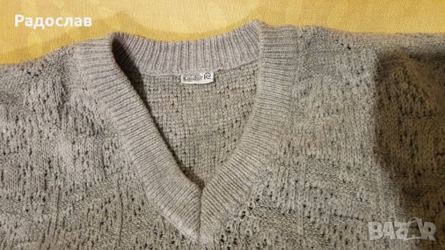 Мъжки пуловер остро деколте  сив Вълнен нов, снимка 2 - Пуловери - 35273229