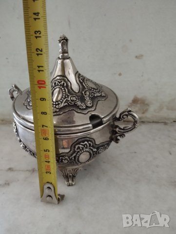 Посребрена захарница с лъжичка, снимка 3 - Други ценни предмети - 42056752