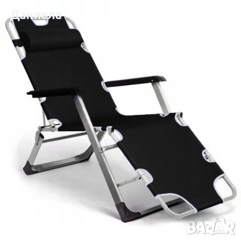Сгъваем градински шезлонг с ватирана възглавница, регулируема облегалка и антикорозионна рамка, снимка 10 - Градински мебели, декорация  - 53891380