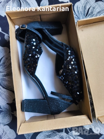 Официални сандали с пайети, снимка 2 - Дамски обувки на ток - 52648663