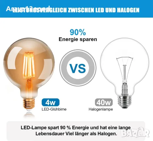 ExtraStar Винтидж LED Крушка G95 - 2200K, 4W, снимка 4 - Крушки - 49758716