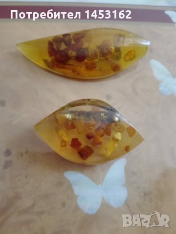 Руски брошки с пресован кехлибар, снимка 1