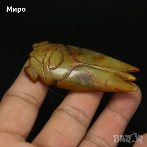 ЕСТЕСТВЕН НЕФРИТ ЖАДЕИТ ГРАВЮРА ГРАВИРАН НАСЕКОМО БУБОЛЕЧКА ТАЛИСМАН , снимка 6 - Антикварни и старинни предмети - 40223626