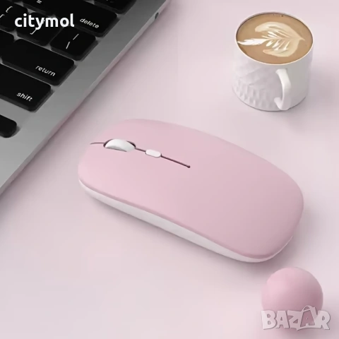 Bluetooth розова мишка, aкумулаторна безжична мишка, 1600 dPi, компактен дизайн, снимка 2 - Клавиатури и мишки - 53965631