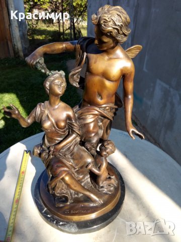 Бронзова статуетка "Зефир и Флора" - 19 век, 12 кг. Жак Бусо френски скулптор , снимка 1 - Антикварни и старинни предмети - 30809288