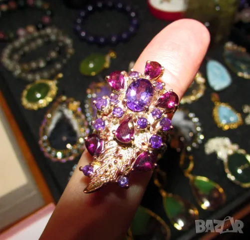 925 сребърен пръстен с аметист с основен камък 8x6, тотално тегло 10.4, снимка 3 - Пръстени - 48560521