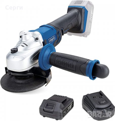 Ъглошлайф Scheppach CAG115-20ProS, С батерия 20V, Ф 115mm, Лесна смяна на диска, Син, снимка 2 - Други инструменти - 31321391