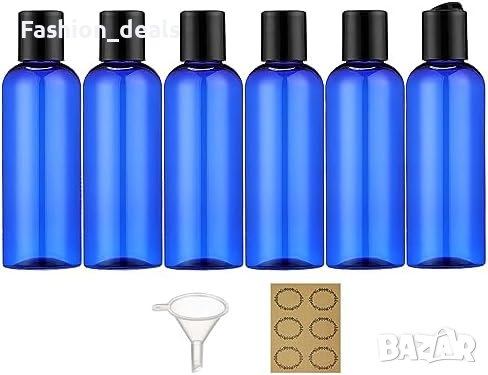 Нов Комплект 6 броя Пластмасови Бутилки 100мл Течности Козметика, снимка 1
