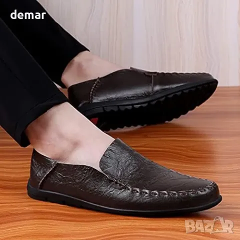 Мъжки обувки без връзки: Дишащи мокасини, плоски обувки за ежедневието и бизнес, 40, кафяви, снимка 3 - Ежедневни обувки - 49789964