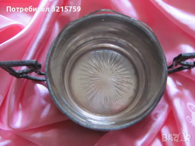 Арт деко посребрена купа,бонбониера , маркирана, снимка 4 - Антикварни и старинни предмети - 49433982