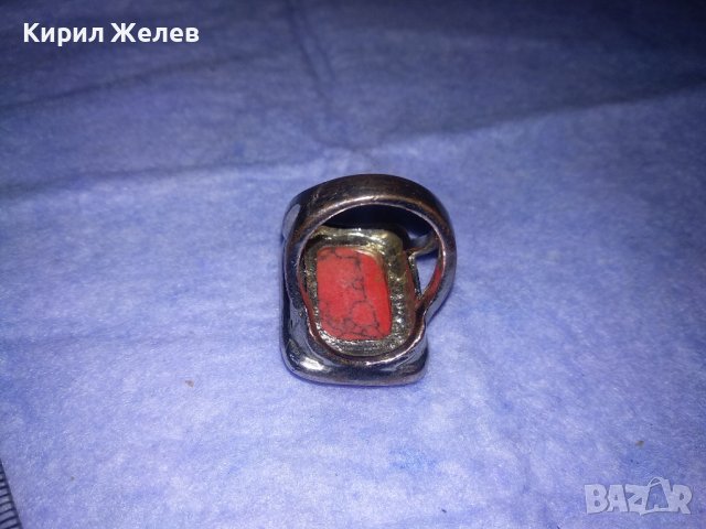 ЕФЕКТЕН ПОСРЕБРЕН МЕДЕН РЕТРО - АРТ ПРЪСТЕН с ЮВЕЛИРНО ШЛИФОВАН ЧЕРВЕН КОРАЛ 36968, снимка 11 - Пръстени - 39715018
