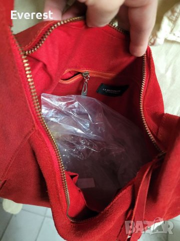 LA REDOUTE  естествен велур червена чанта,тип торба, made in INDIA , снимка 7 - Чанти - 40820737