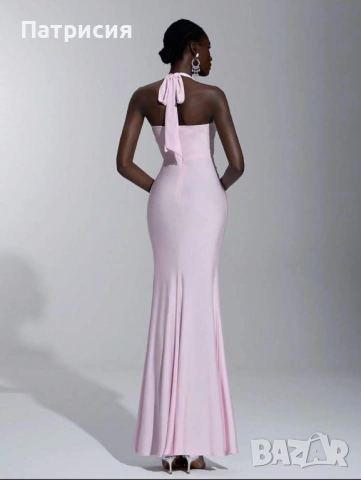 Чисто нова Елегантна, официална, дълга розова рокля с цепка, размер L  Л, еластан, за бал или сватба, снимка 6 - Рокли - 54220312