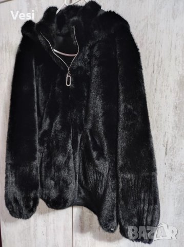 Пухено палто с качулка еко косъм ново, снимка 9 - Якета - 52267357