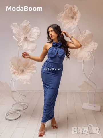 Официална синя рокля с ефектни рози , снимка 6 - Рокли - 48076116