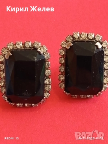 Обеци с черни камъни ОНИКС и диаманти закопчаване тип пиронче 37585, снимка 6 - Обеци - 52546529