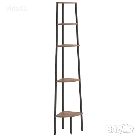 vidaXL Ъглова етажерка с 5 рафта Тъмнокафяво и черно 45,5x31,5x180 см