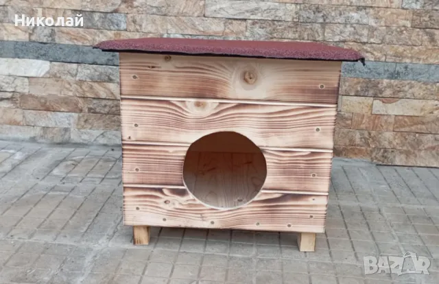 Дървена къща за котки и малки породи кучета , къща за котка куче от дърво котенца кученца, снимка 5 - За котки - 48756870