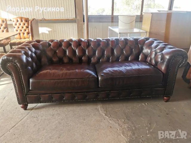 Оригинален кожен диван Chesterfield Честърфийлд естествена телешка кожа