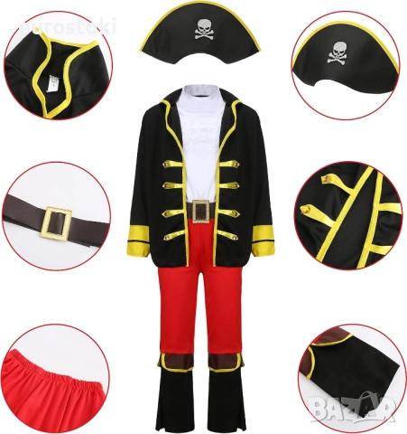 G037M Пиратски костюм за деца момчета с комплект пиратски аксесоари, пиратска шапка, превръзка за ок, снимка 5 - Детски комплекти - 52030349