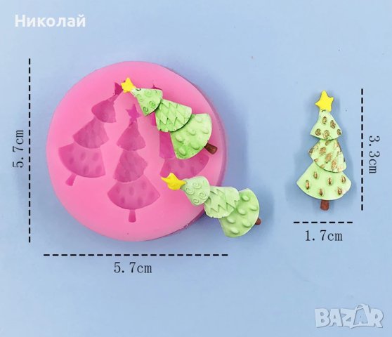 Силиконов Молд 3 малки елхи , декорация на торта , фондан , шоколад , бонбони коледна елха, снимка 1 - Форми - 42852702