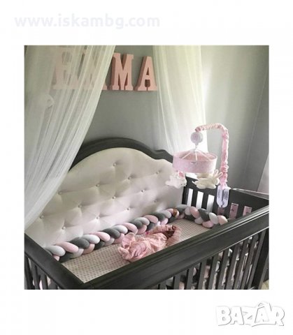 Мек памучен обиколник за детско легло, кошара, креватче, плетен обиколник с 3 цвята - код 2487, снимка 4 - Други - 33938887