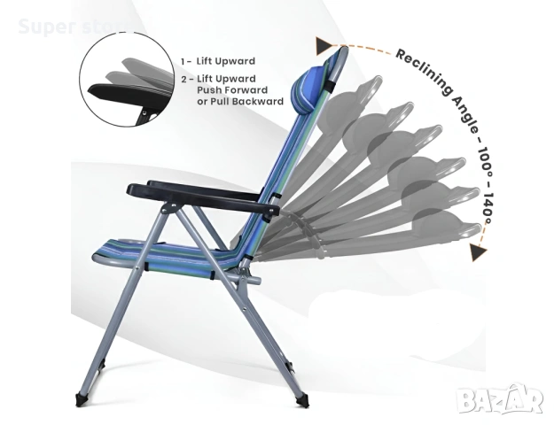 Сгъваем шезлонг, снимка 4 - Градински мебели, декорация  - 54114093