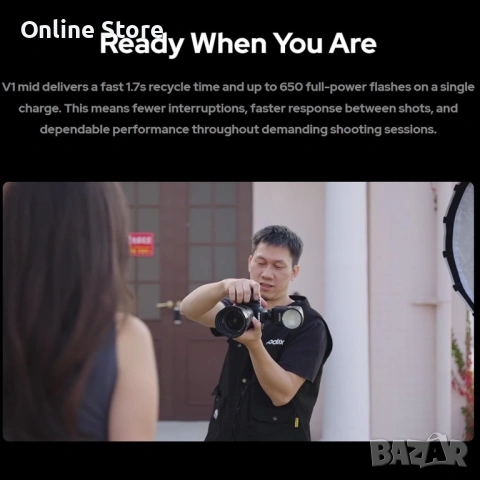 Godox V1 Mid C TTL светкавица за Canon – кръгла глава, LED лампа, 2.4G wireless, снимка 2 - Светкавици, студийно осветление - 54169945