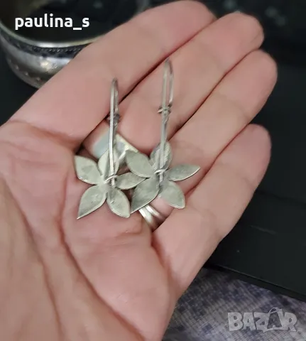 Vintage / Винтидж / Рядка находка / Сребърни обеци на върбило / Цветя / проба 950 , снимка 5 - Обеци - 49808878
